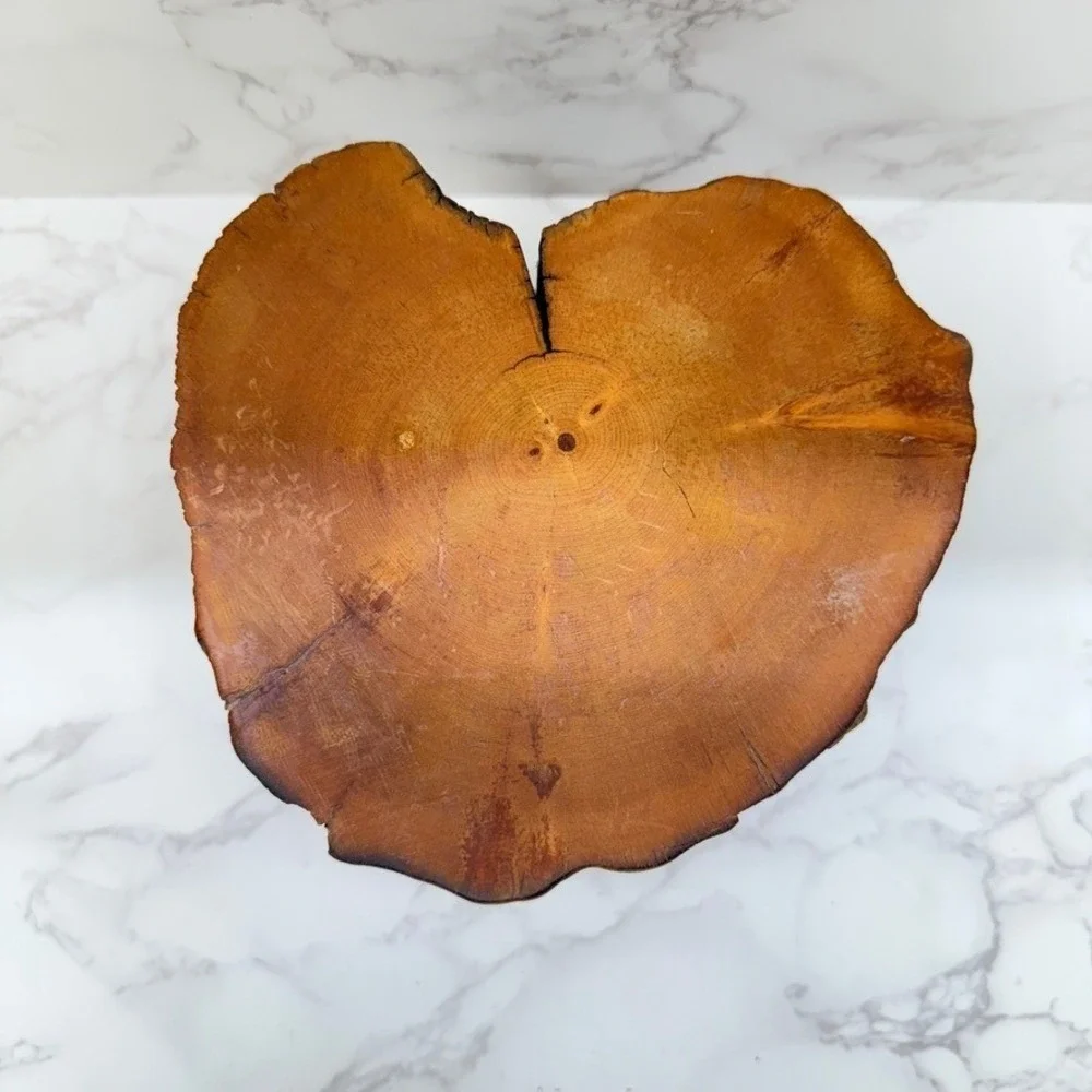 Log Wood Storage Box Hand Carved Trinket Heart Shaped Lined‎ Jewelry Keepsake